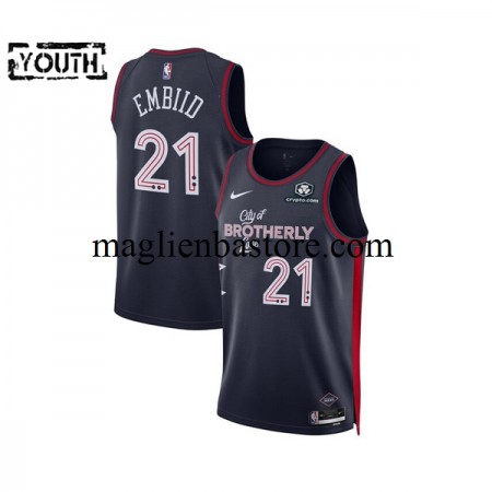 Maglia NBA Philadelphia 76ers Joel Embiid 21 2023-2024 Nike City Edition Navy Swingman - Bambino